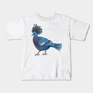 Victoria crowned pigeon bird cartoon illustration Kids T-Shirt